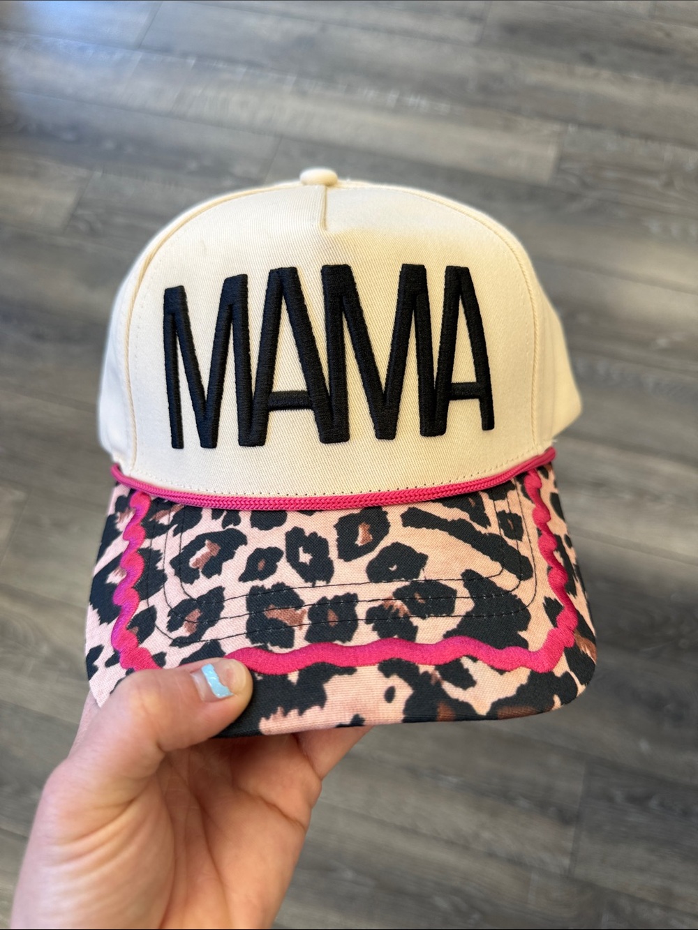 Southern Grace MAMA Cap with Cream Crown & Pink Leopard Brim